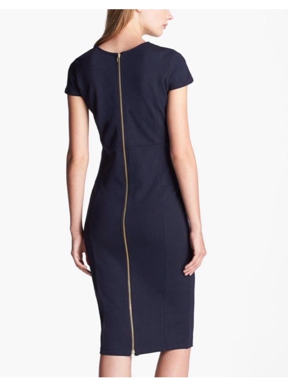 Felicity & Coco Black Midi Knit Seamed Pencil Sheath Dress